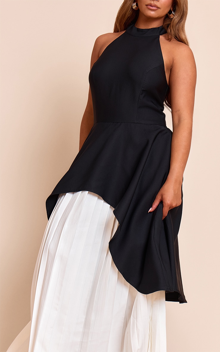 Shape Black High Neck Waterfall Contrast Pleat Maxi Dress image 4