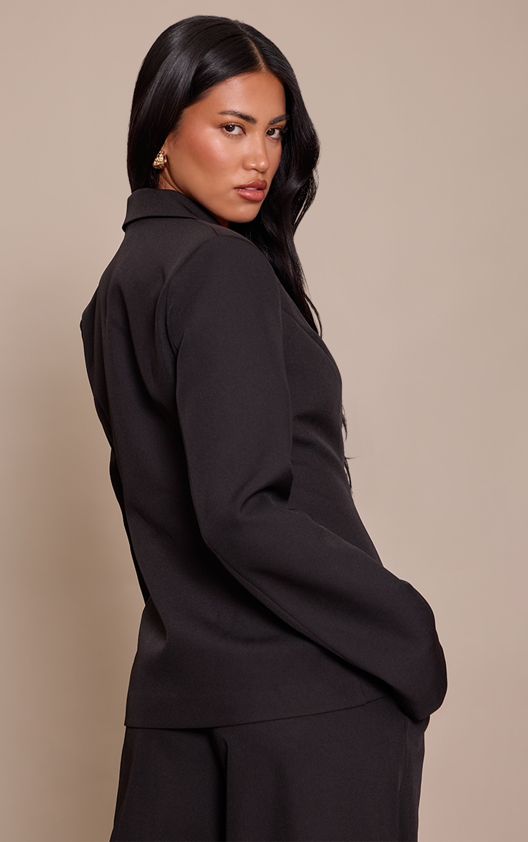 Blazer tissé noir à taille cintrée image 2