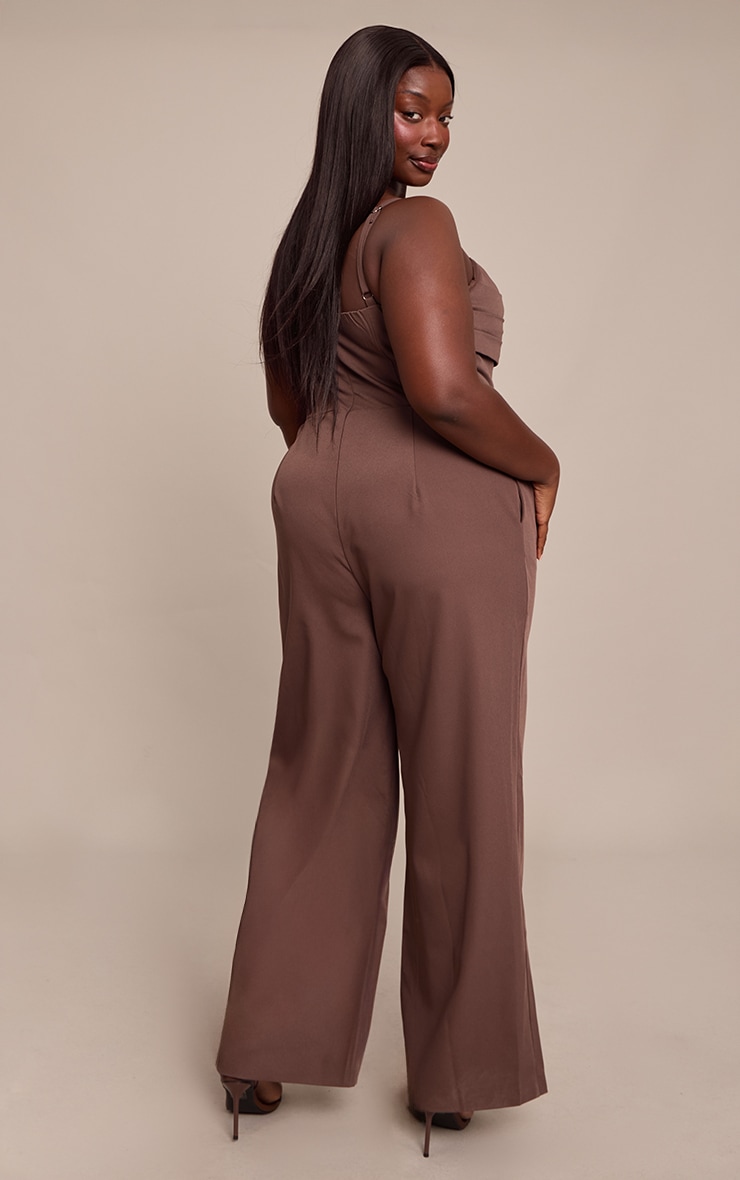 Plus Chocolate Tailored Panel Detail Wide Leg Jumpsuit image 2