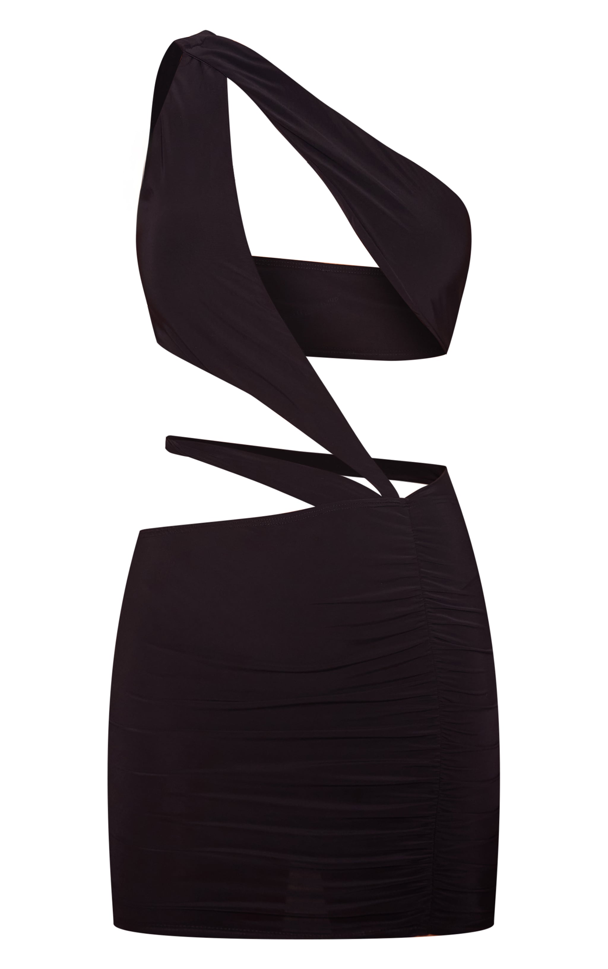 Black Slinky One Shoulder Cut Out Low Waist Bodycon Dress image 5