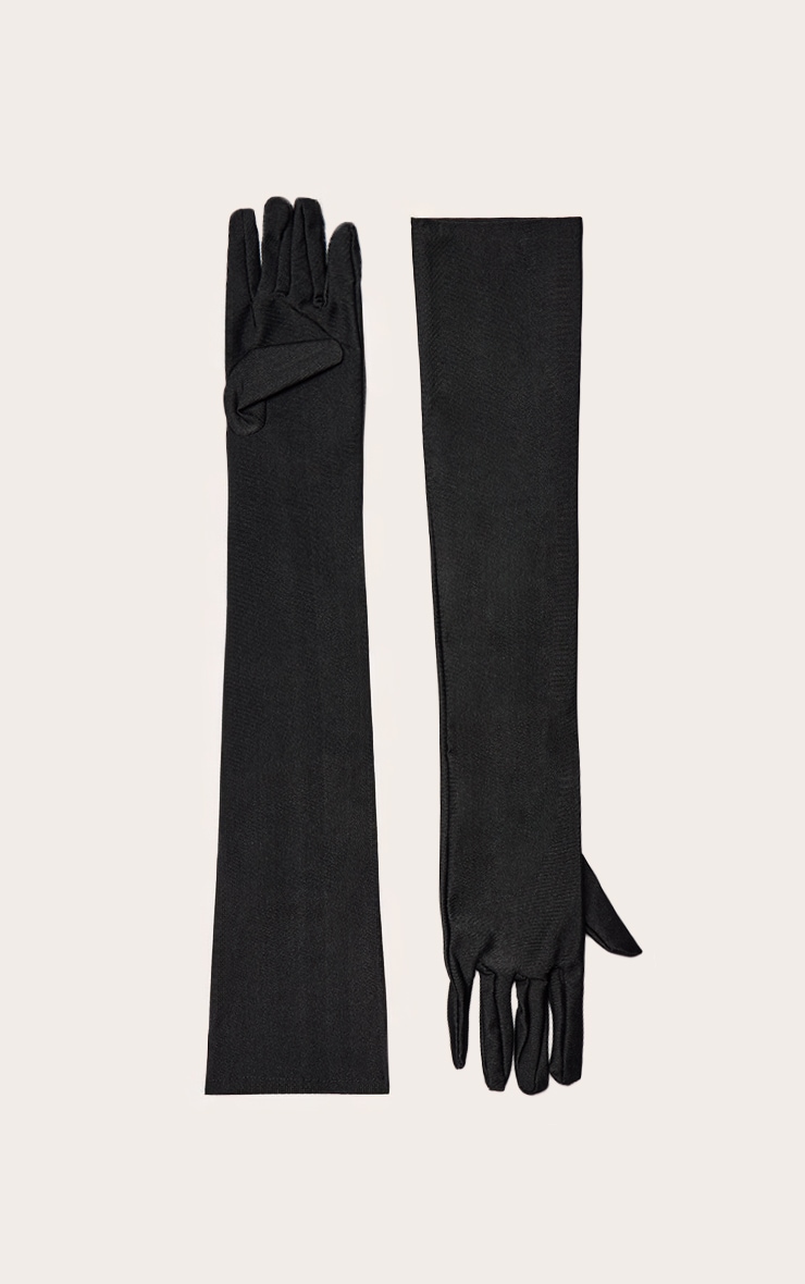 Black Plain Satin Long Gloves image 2