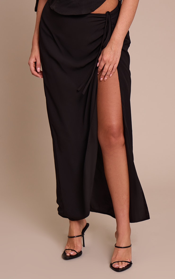 Shape Black Chiffon Ruched Split Maxi Skirt image 2