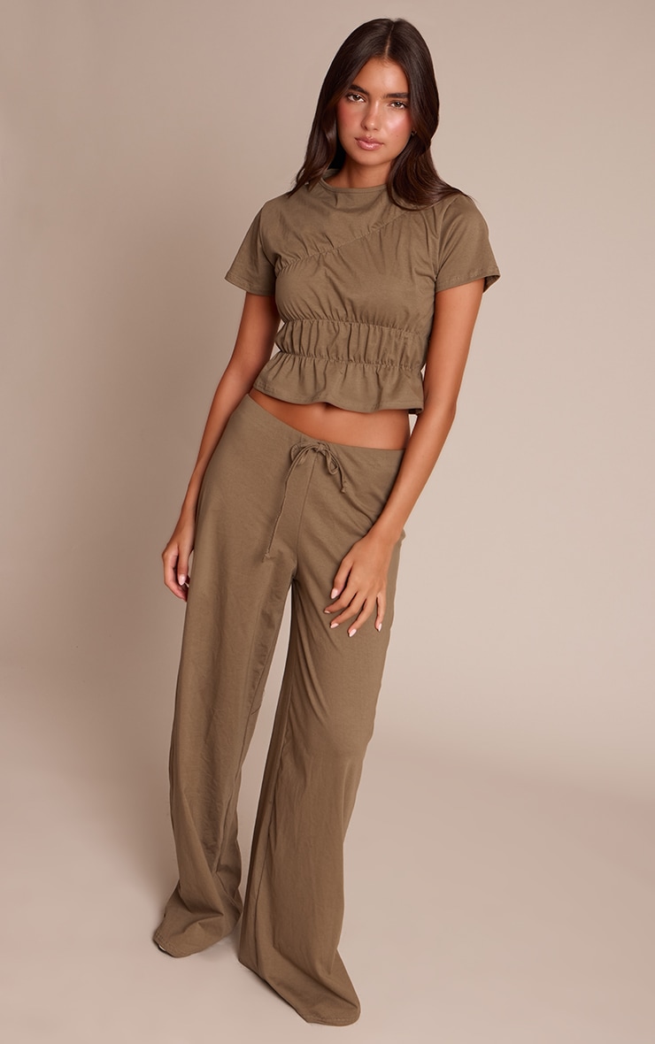 Dark Olive Cotton Ruched Detail Top image 3