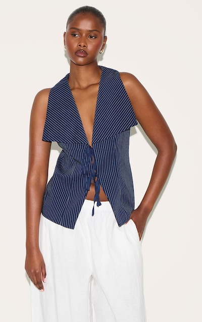 Indigo Blue Striped Cotton Vest