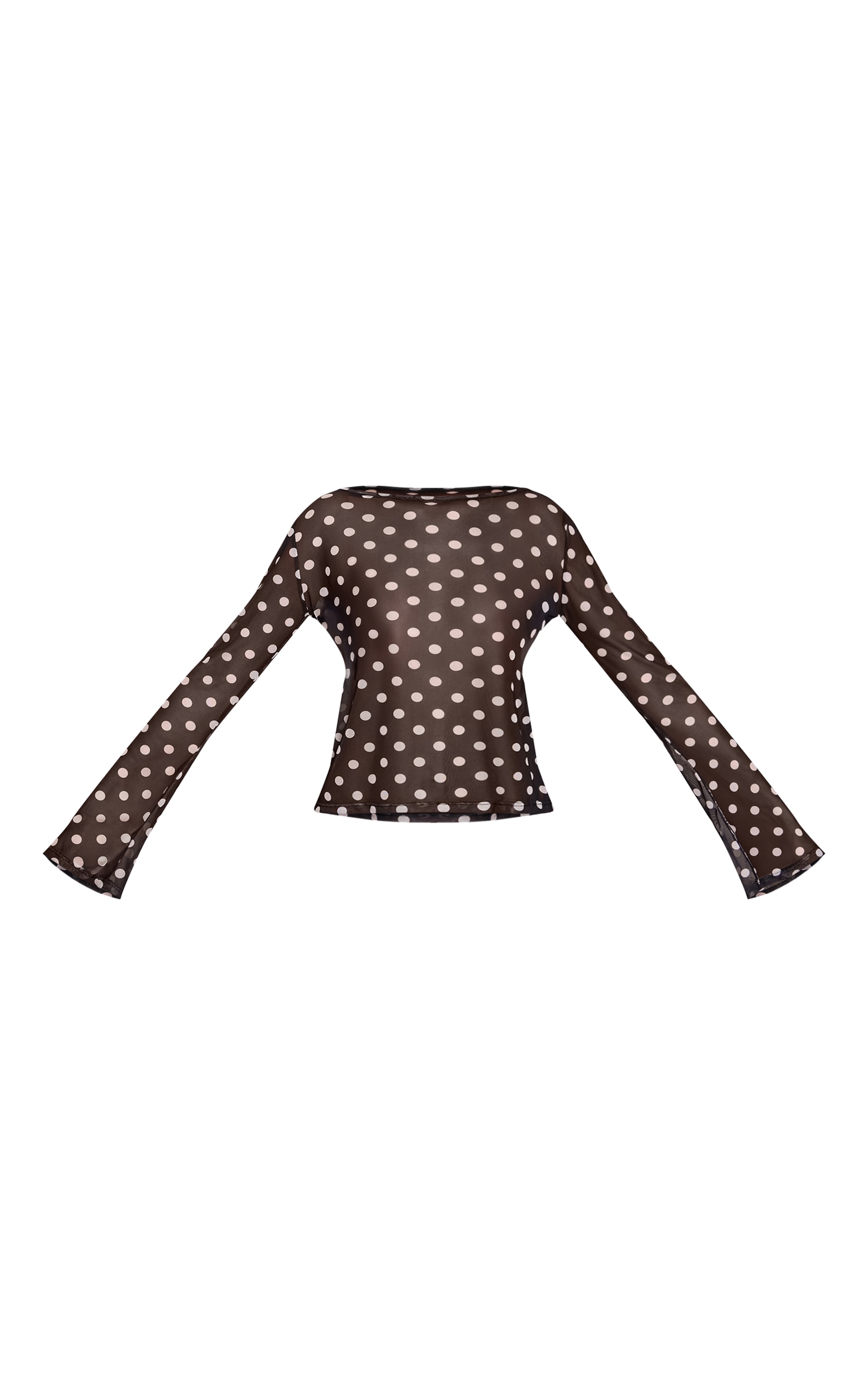 Black Polka Dot Mesh Flared Long Sleeve Top  image 5