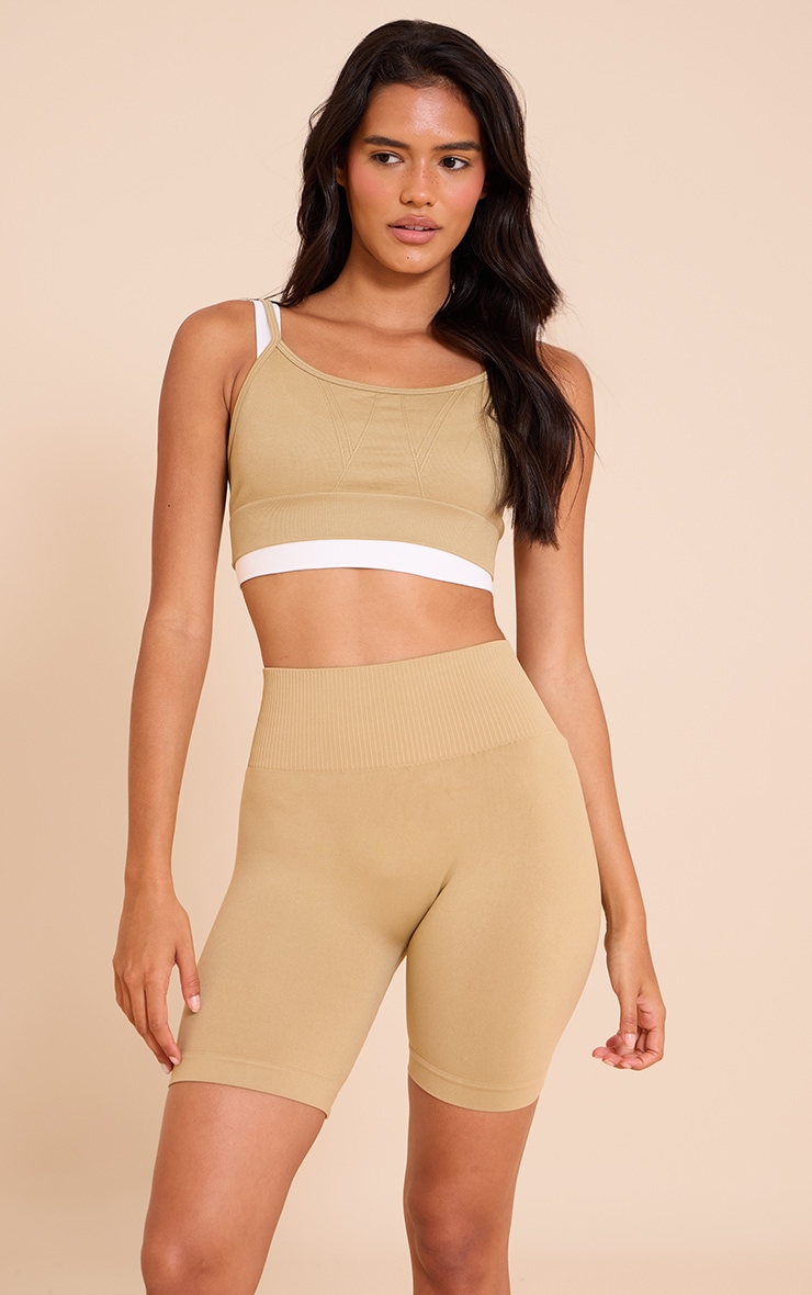Olive Seamless Ruched Bum Biker Shorts image 4