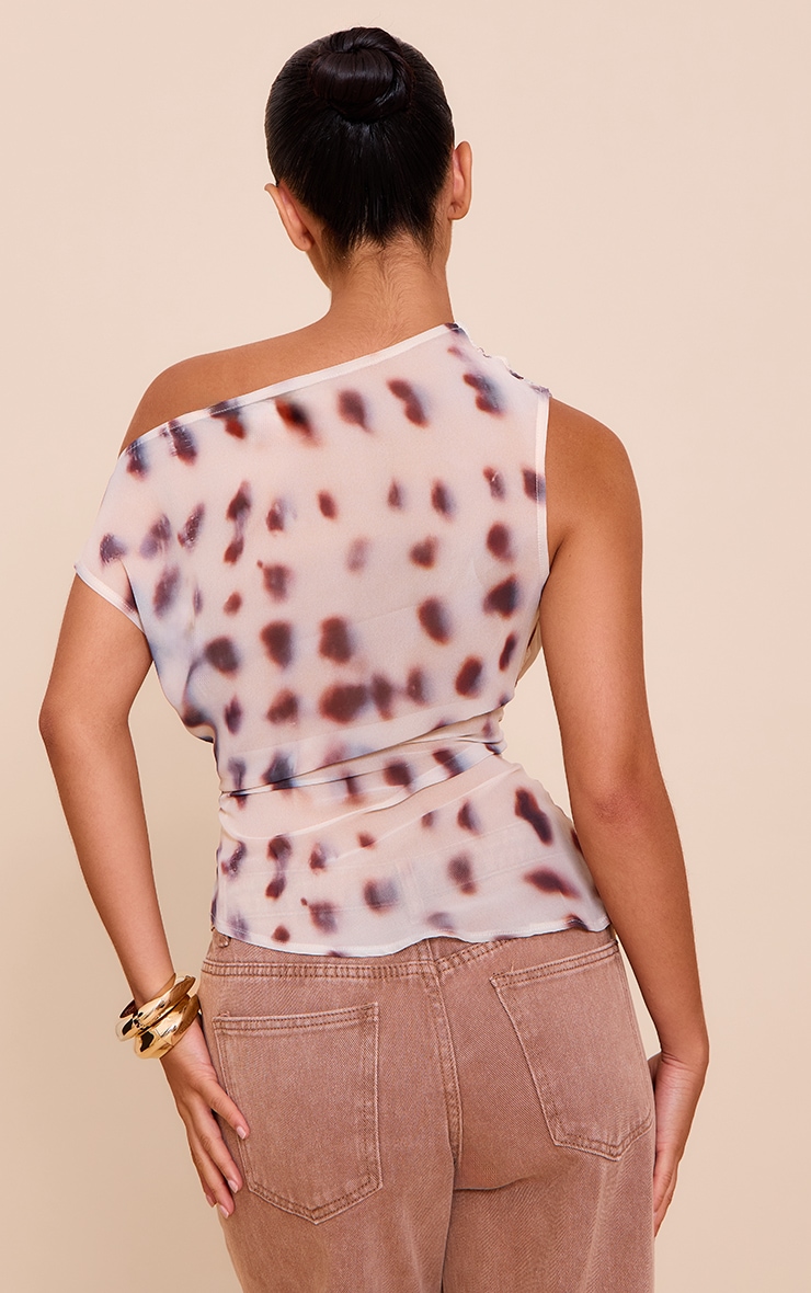 Cream Shell Printed Chiffon Asymmetric Hem Long Top image 2