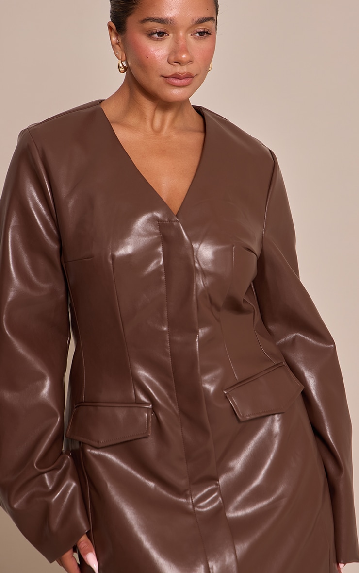 SHAPE CHOCOLATE FAUX LEATHER MINI BLAZER DRESS image 4