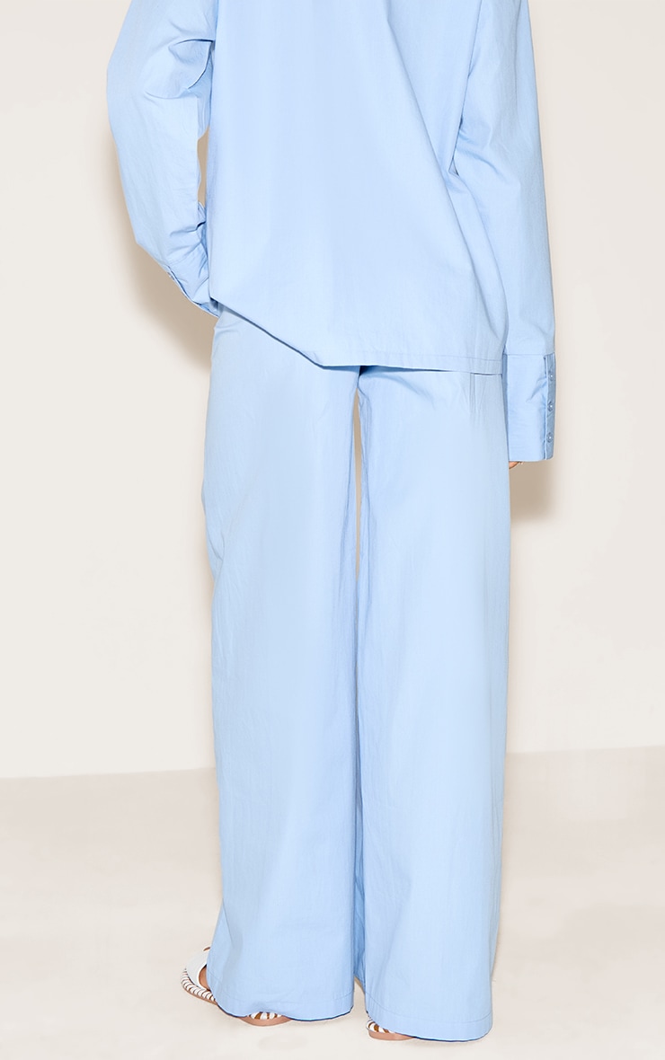 Sky Blue Cotton Poplin Wide Leg Pants image 3