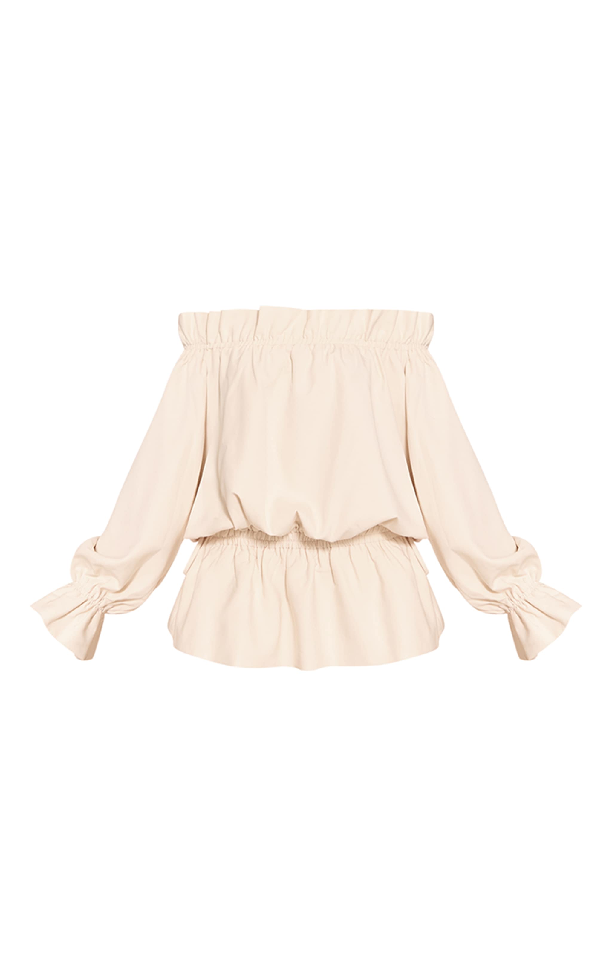 Cream Woven Tie Detail Bandeau Long Sleeve Mini Dress image 5