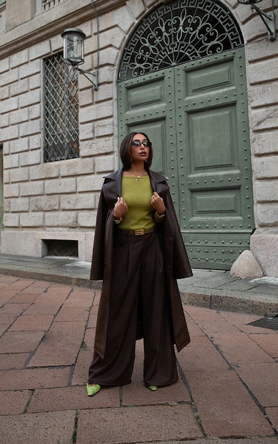 Chocolate Woven Double Pleat Wide Leg Pants