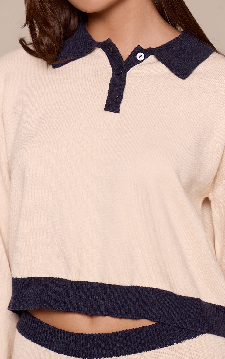 Cream Contrast Collar Knitted Sweater  image 4