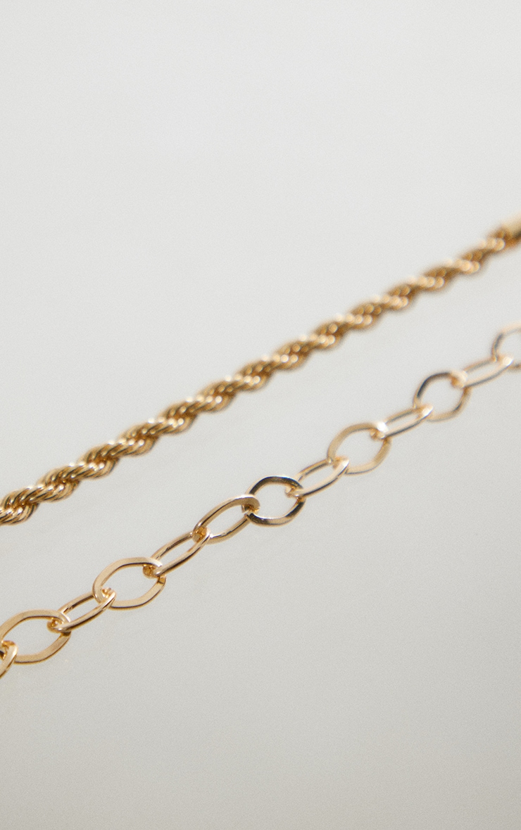 Gold Rope Chain And Long Link Layered Bracelet PrettyLittleThing