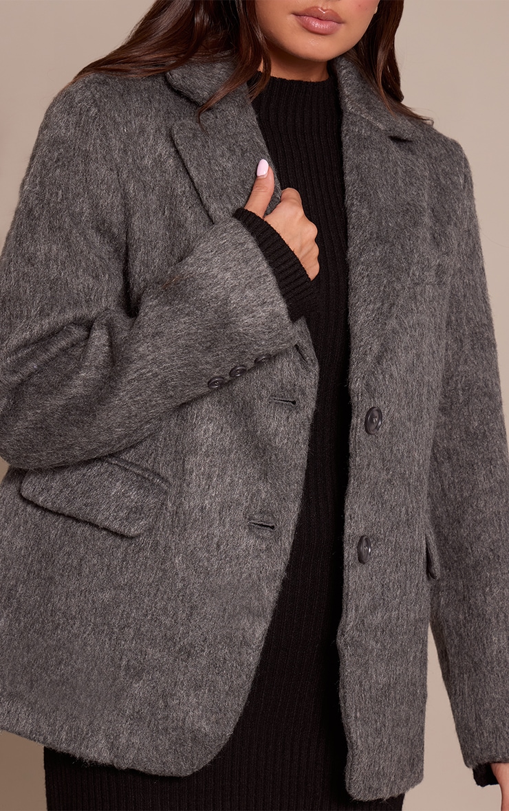 Charcoal Brushed Wool Look Oversized Blazer image 4
