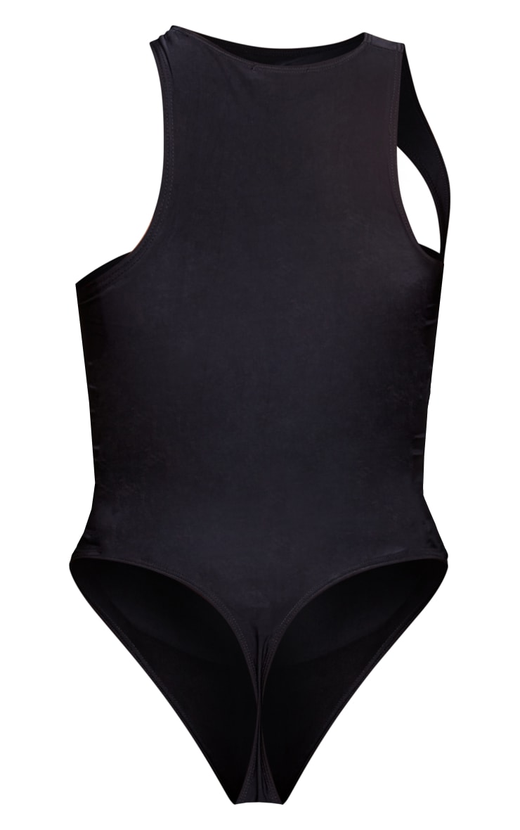 Black Slinky Asymmetric Cutout Sleeveless Bodysuit image 6