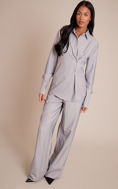 Tall Light Grey Pinstripe Woven Drawstring Pant