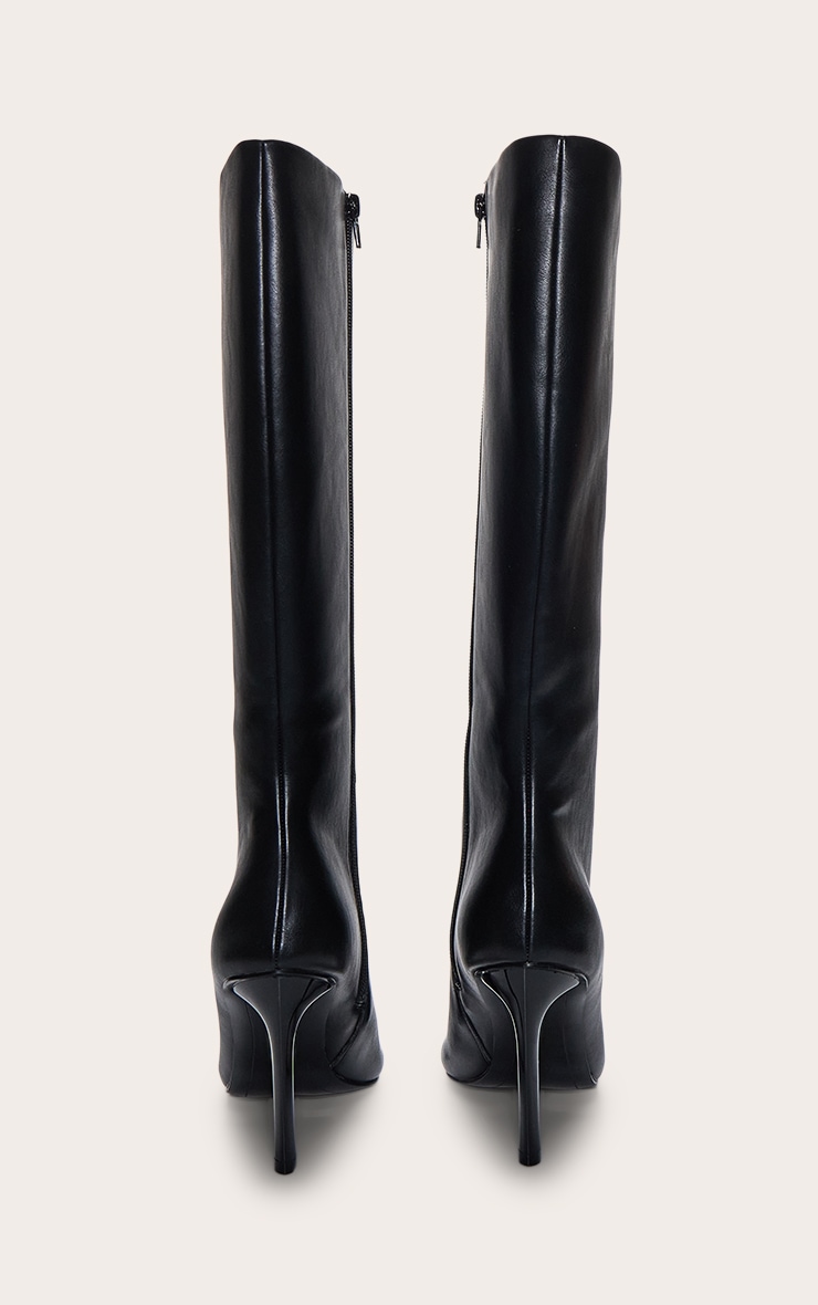 Black Knee High Stiletto Heeled Boot image 4