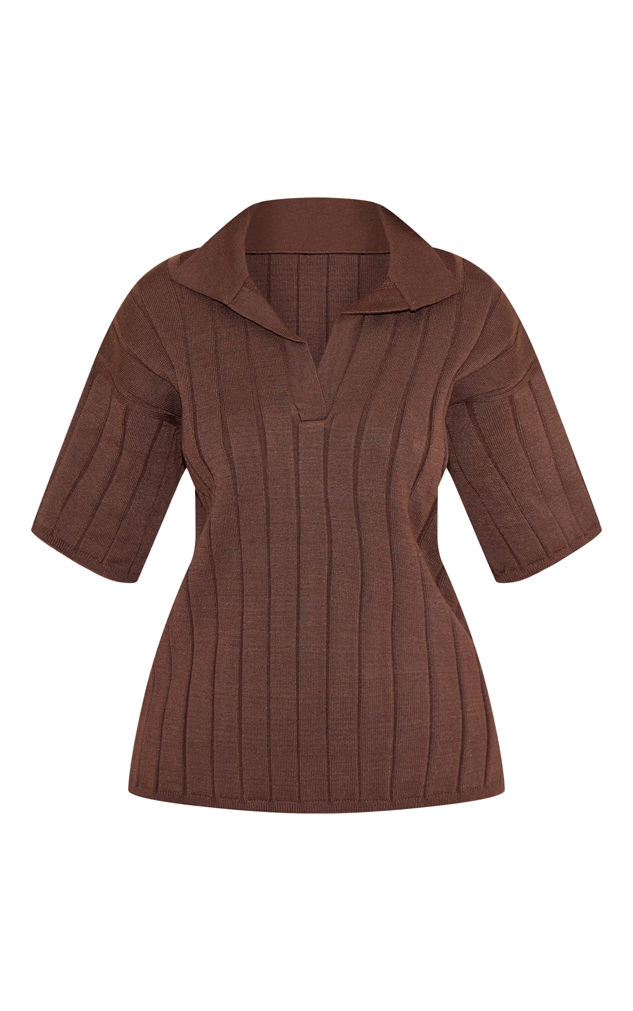 Petite Top polo oversize en maille tricot côtelée chocolat image 5