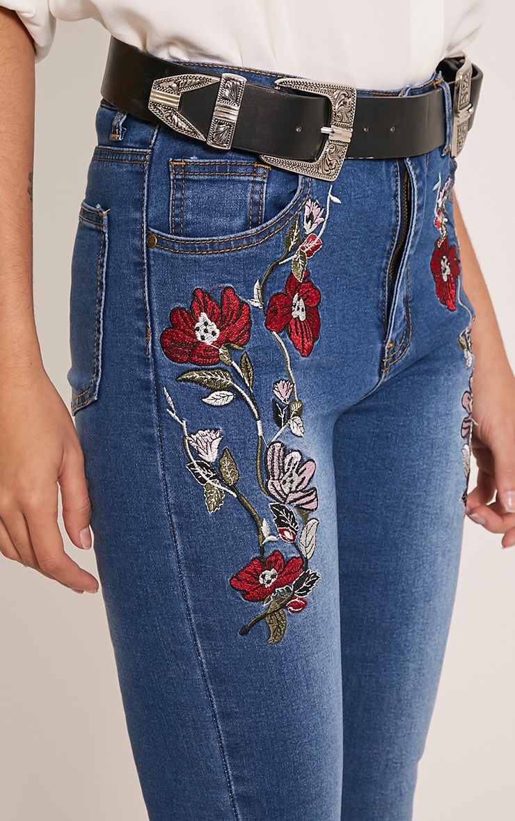 high waisted embroidered skinny jeans