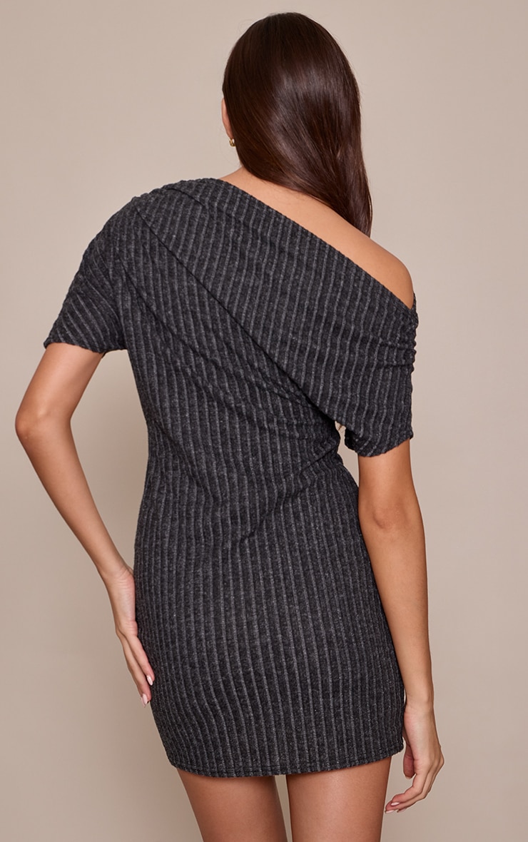 Charcoal Rib Boat Neck Bodycon Dress image 2