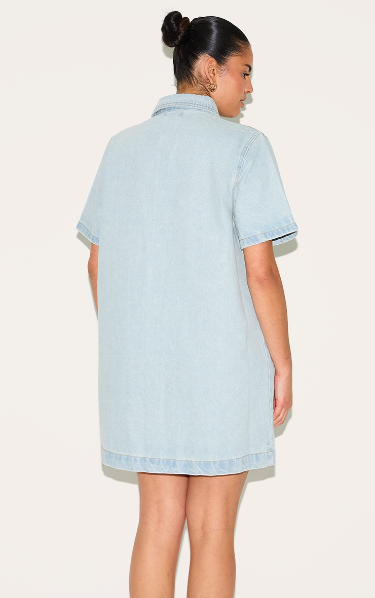 Plus Light Blue Contrast Stitch Denim Shirt Dress image 2