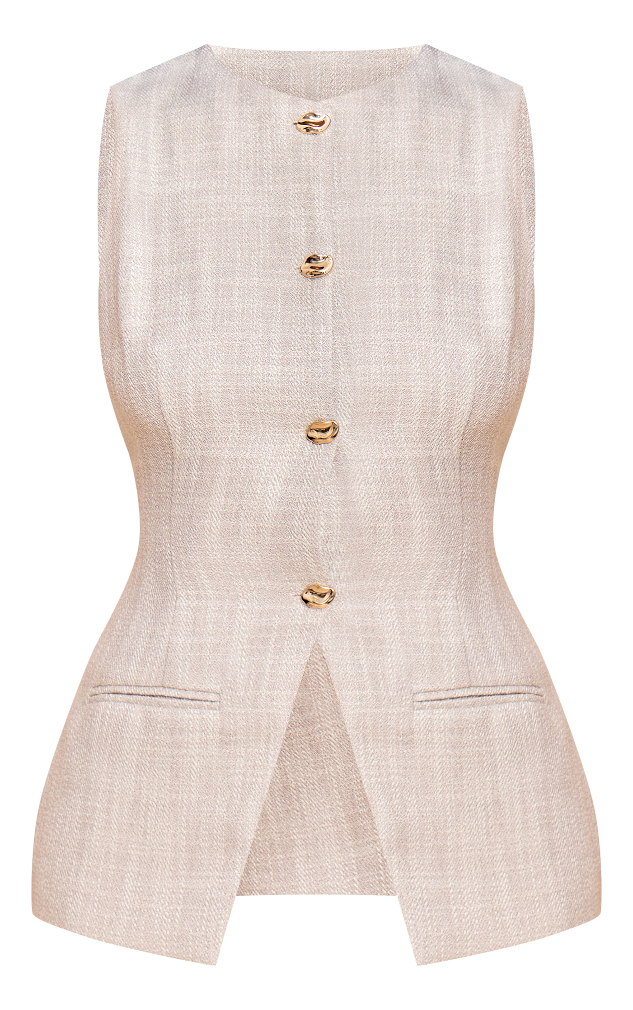 Beige Button Up Sleeveless Vest image 5