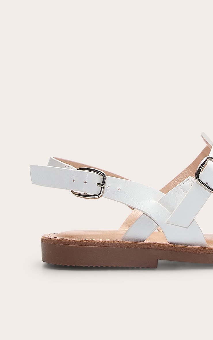 White Faux Leather Gladiator Cage Flat Sandals image 4