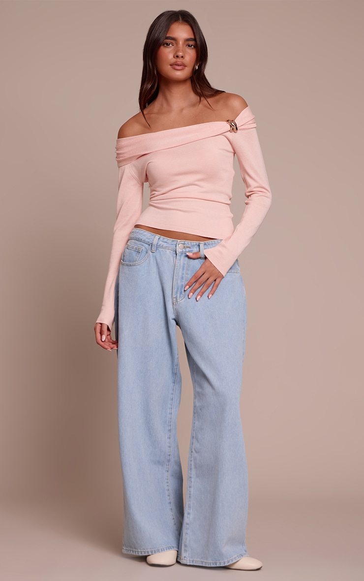 Pink Long Sleeve Twist Shoulder Detail Knitted Top | Knitwear