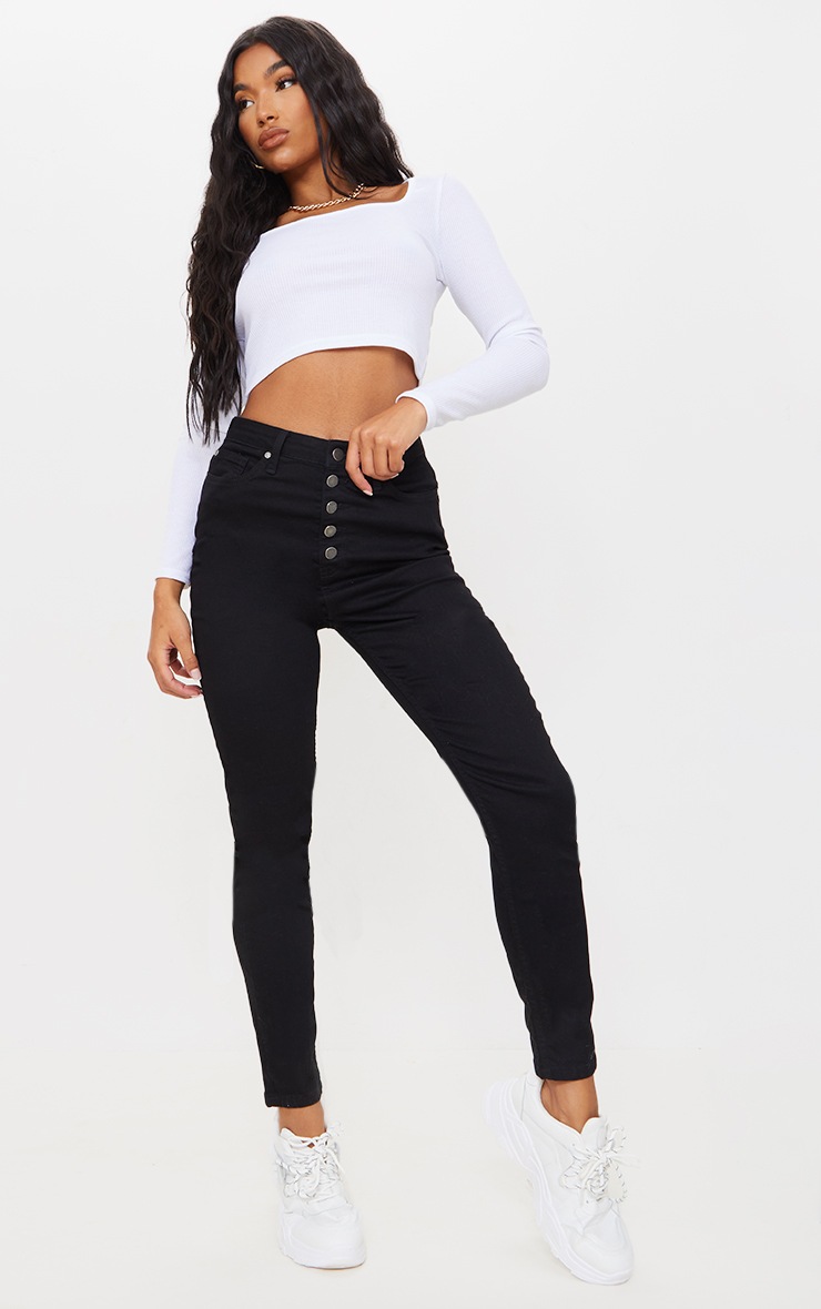 Jean skinny taille haute à 5 poches noir