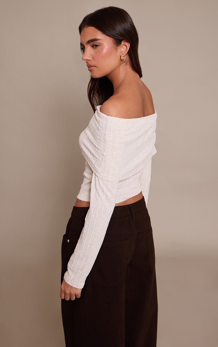 Stone Textured Cable Fold Over Bardot Long Sleeve Top image 2