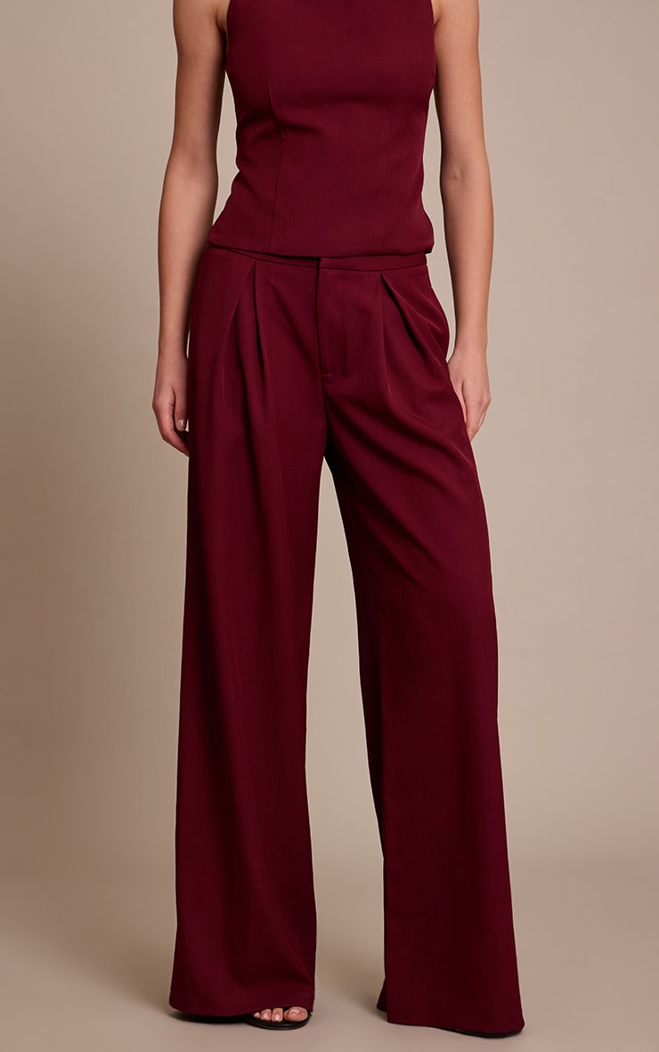 Wine Woven Tailored Wide Leg Pants image 2