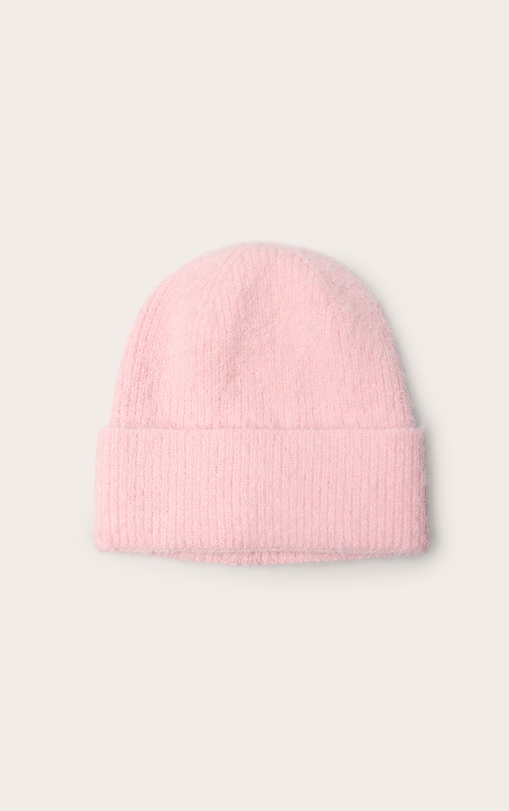 Baby Pink Eyelash Knit Fold Over Beanie image 2