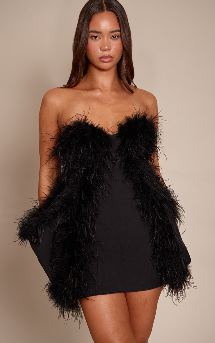Robe bustier moulante deluxe noire à plumes et hanches structurées image 1