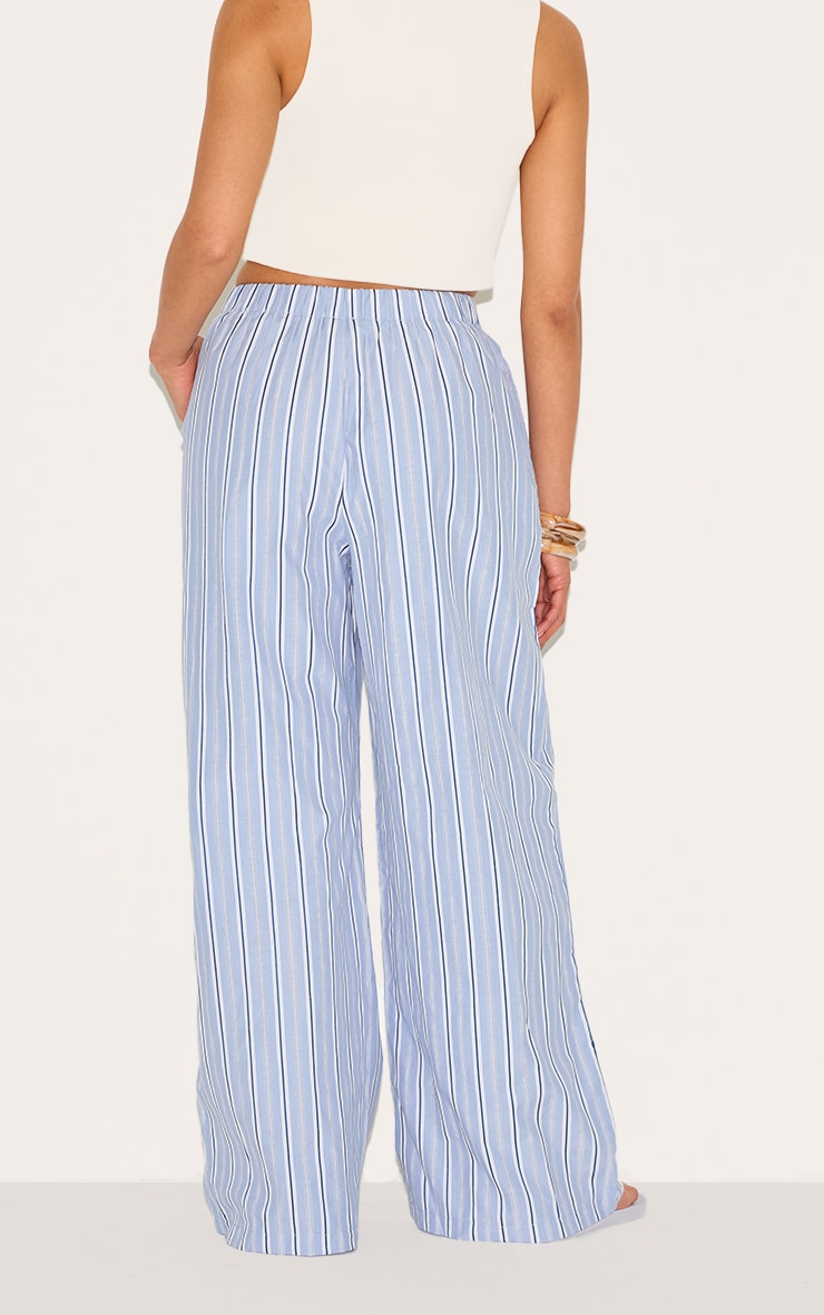 Petite Blue Pinstripe Elasticated Waist Wide Leg Pants image 3