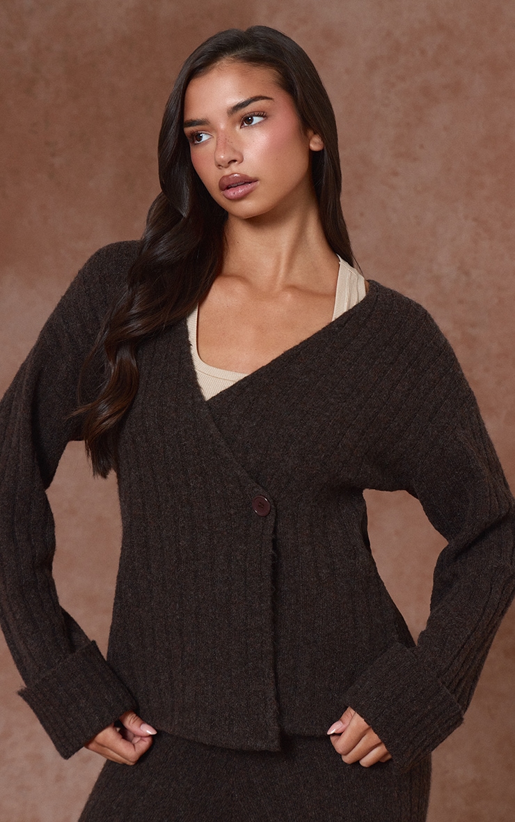 Chocolate Hazel Knit Turn Up Cuff Cardigan  image 1