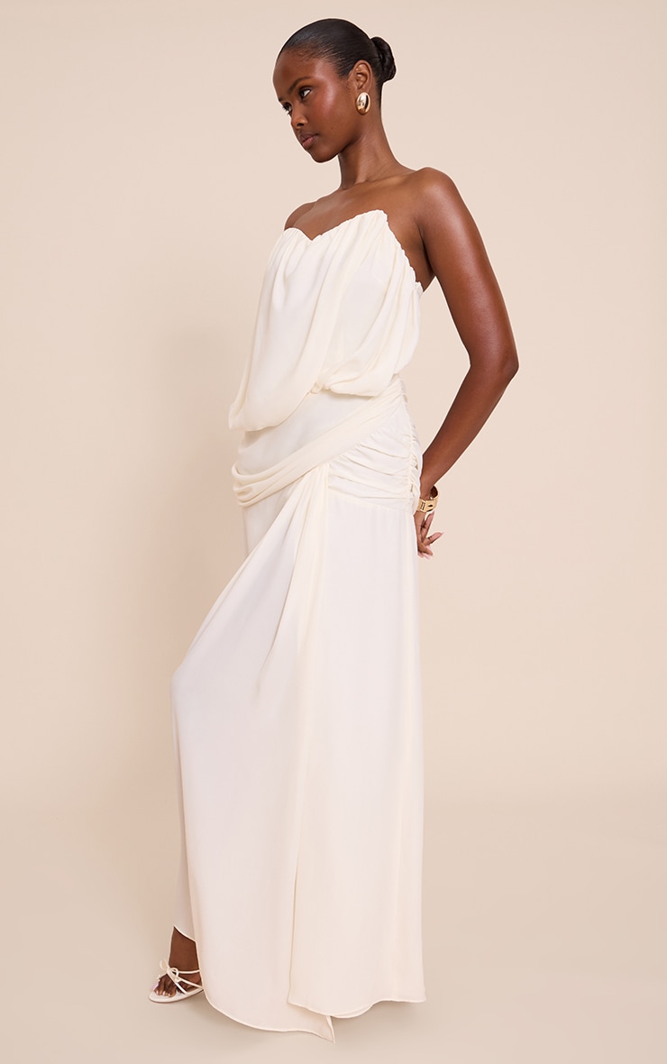 Cream Wired Bandeau Drape Maxi Dress image 3