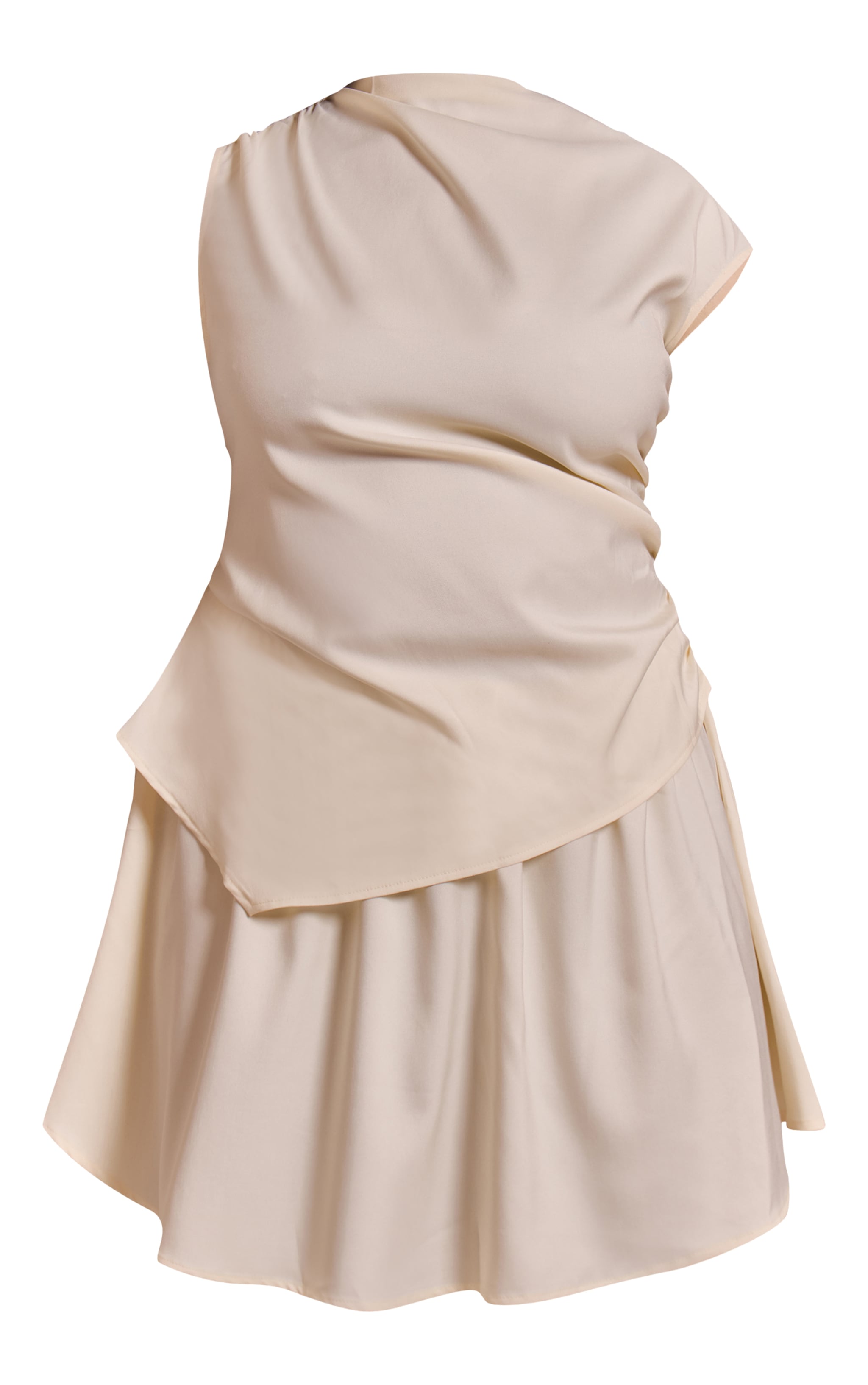 Plus Cream Woven Boat Neck Ruched Detail Shift Dress image 5