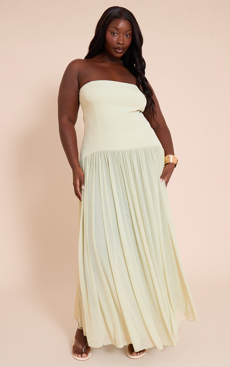 Plus Sage Bandeau Chiffon Pleated Maxi Dress image 3