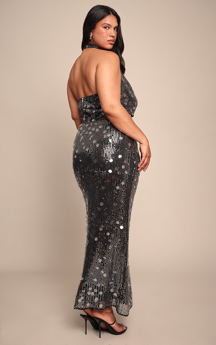 Plus Black Sequin High Waisted Maxi Skirt image 3