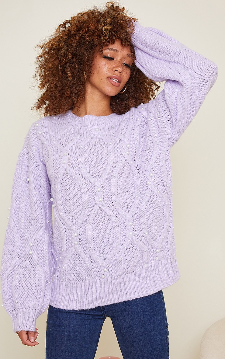 Lilac Premium Embellished Cable Jumper