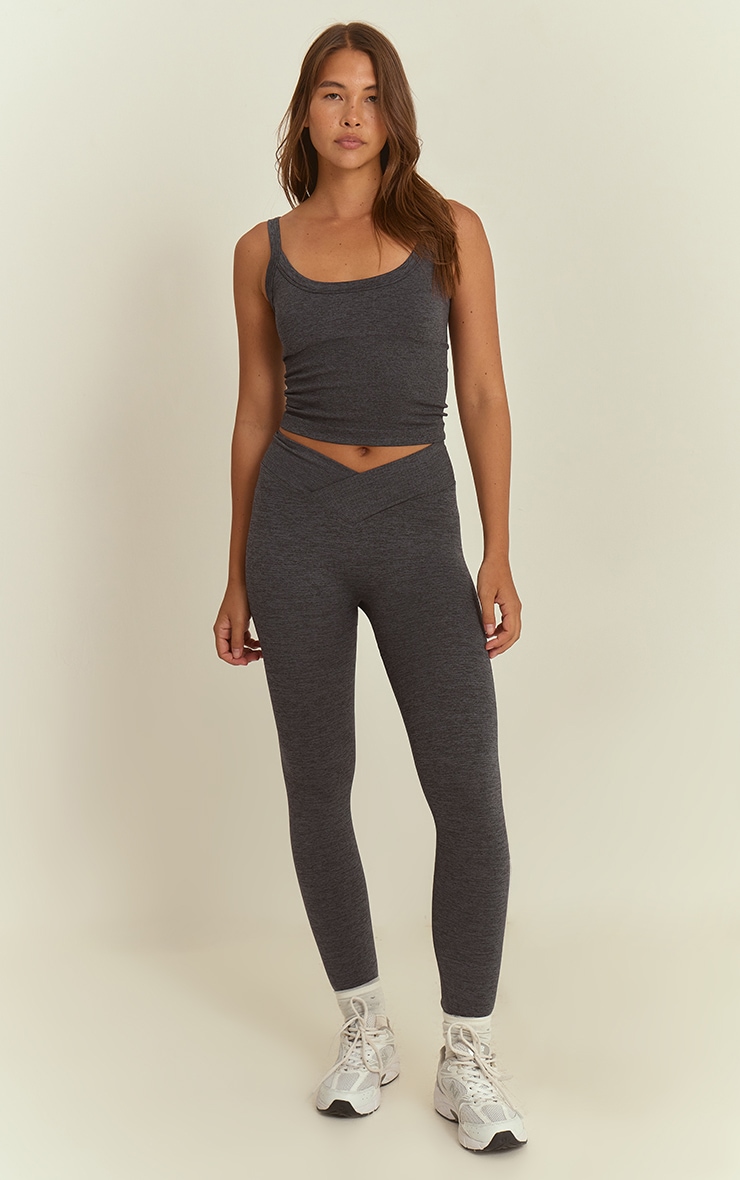 Charcoal Seamless Marl Double Strap Gym Vest image 3