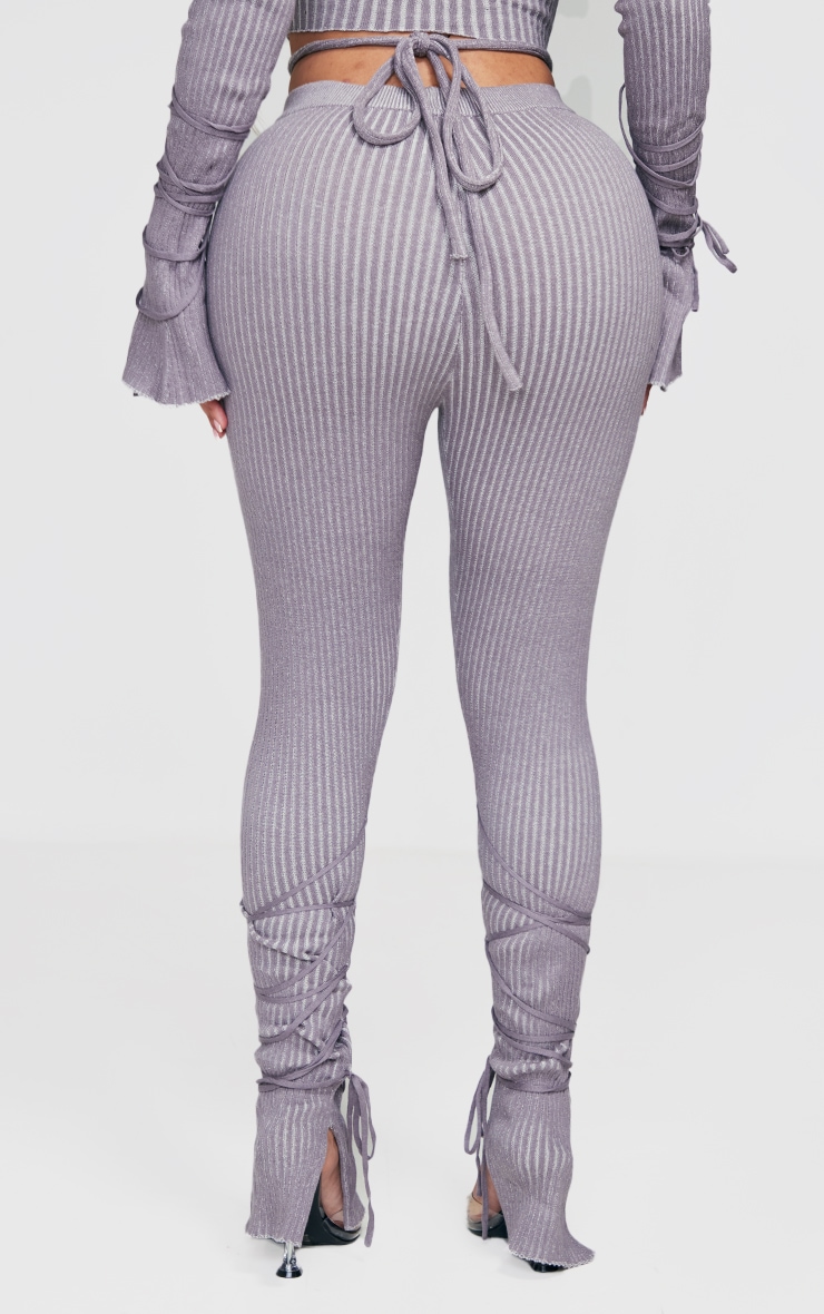 Shape Charcoal Two Tone Knit Tie Hem Fit Flare Pants image 3