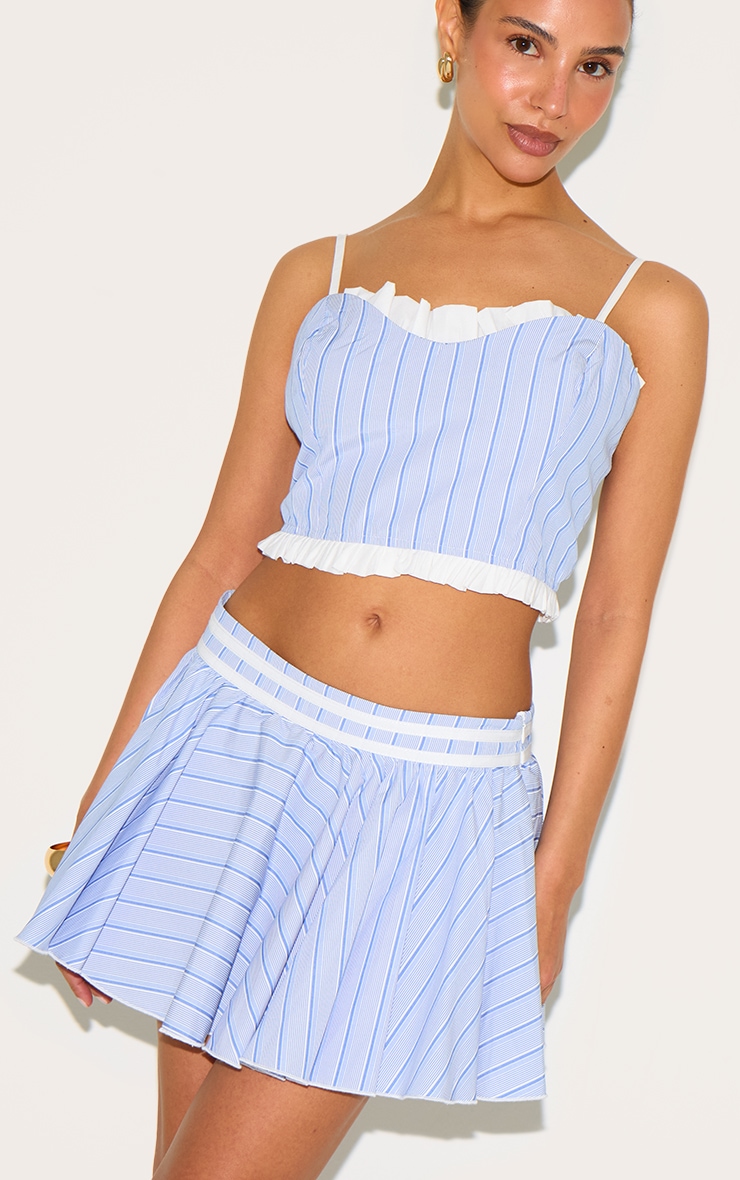 Petite Blue And White Striped Mini Skater Skirt | Petite