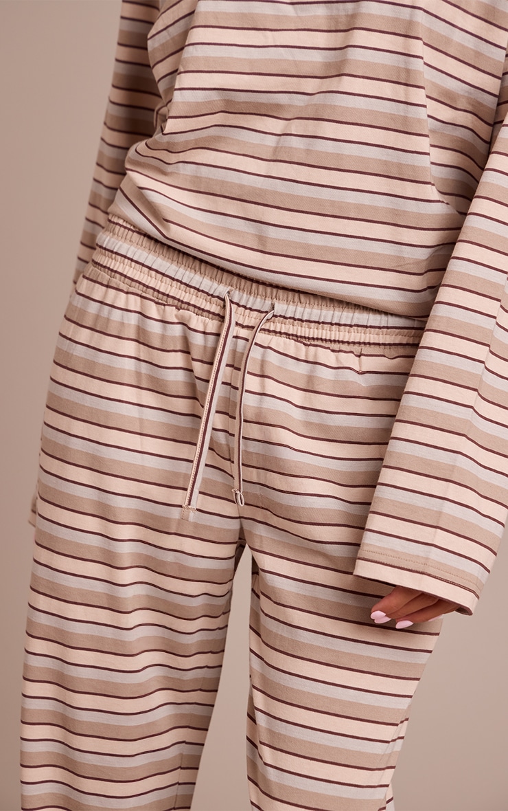 Light Brown Striped Wide Leg Drawstring Pants image 4