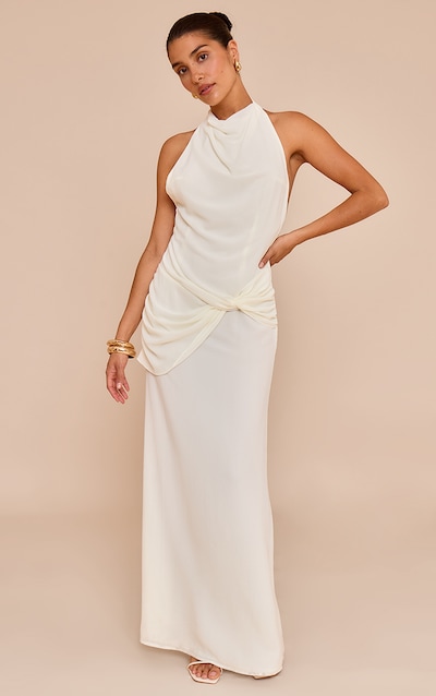 Petite Cream Chiffon Twist Maxi Dress