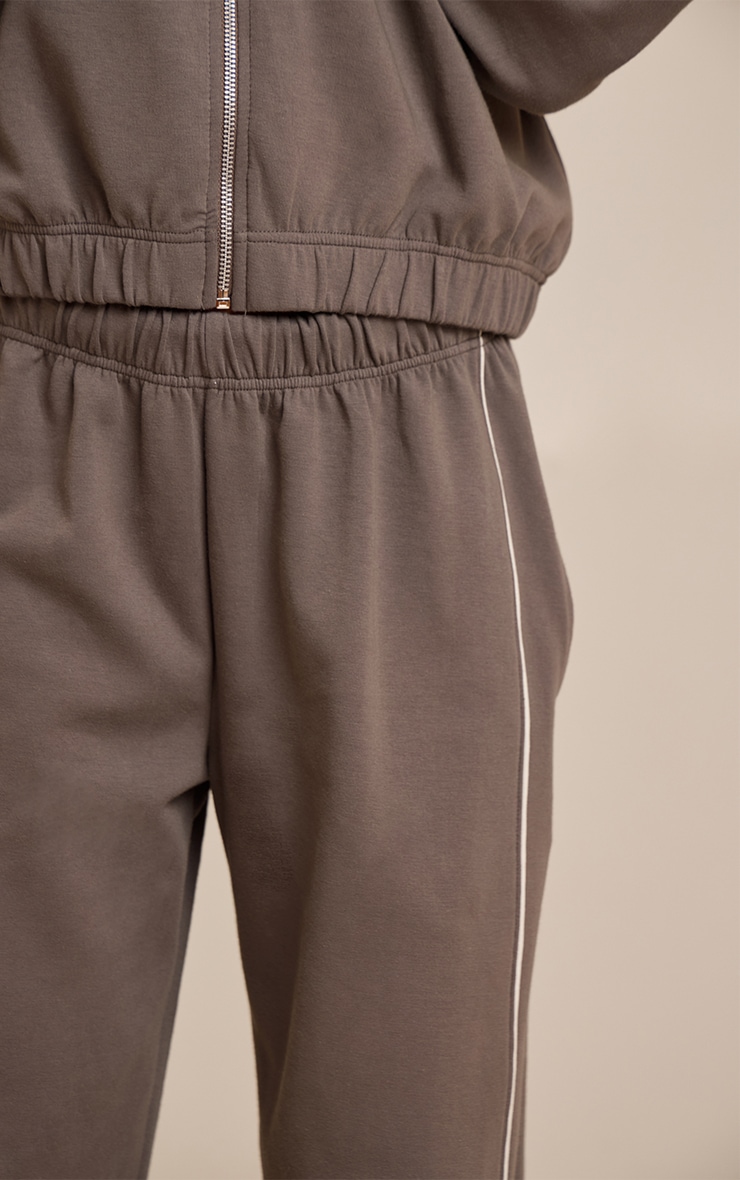 Charcoal Interlock Contrast Piping Wide Leg Track Pants image 4