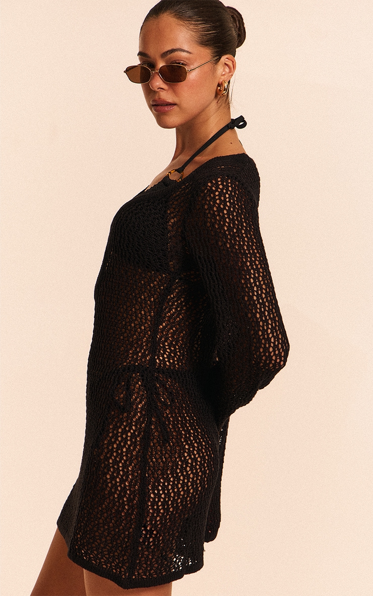 Black Crochet O Ring Mini Beach Dress image 2