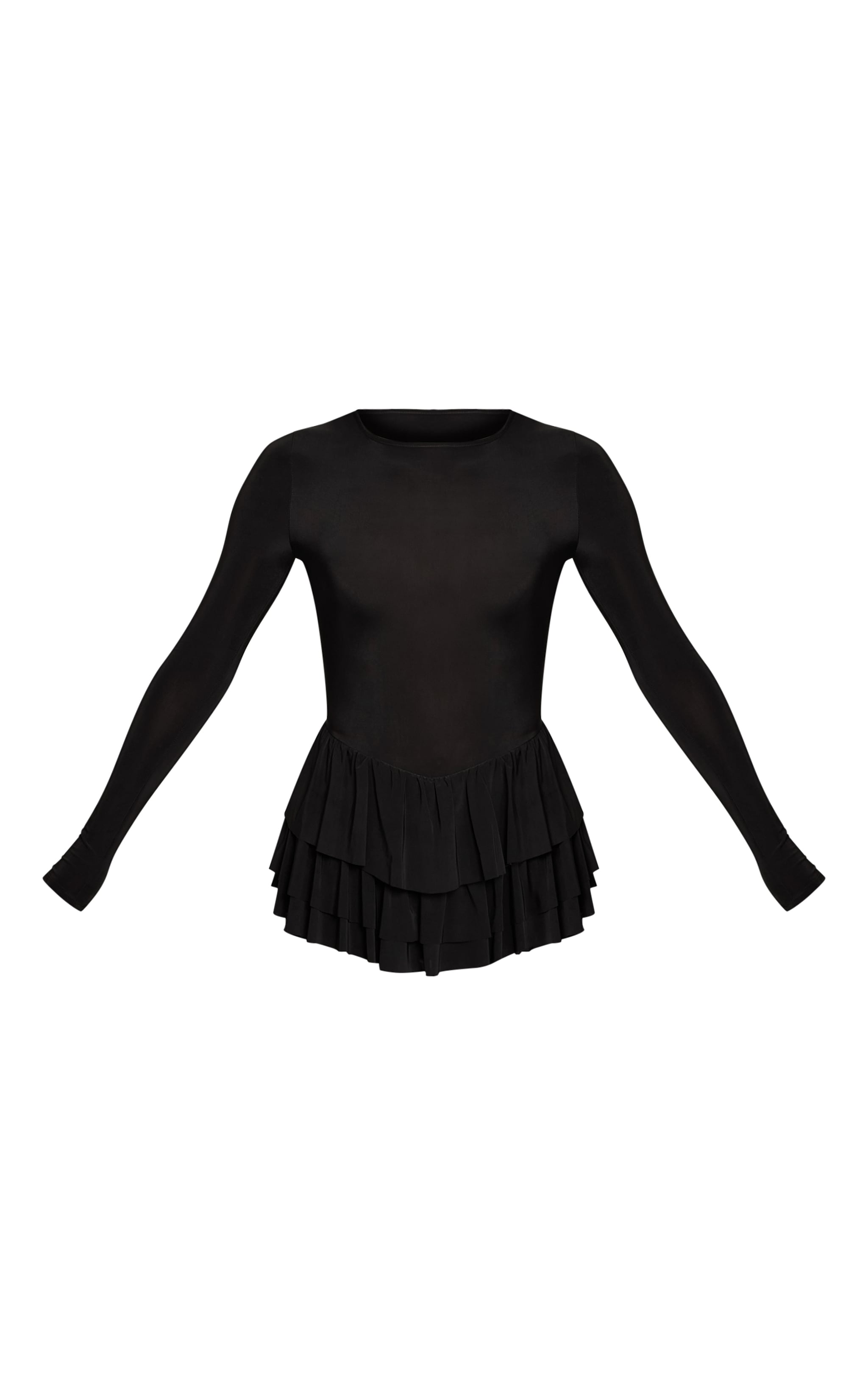 Black Double Slinky Rara Long Sleeve Playsuit image 5