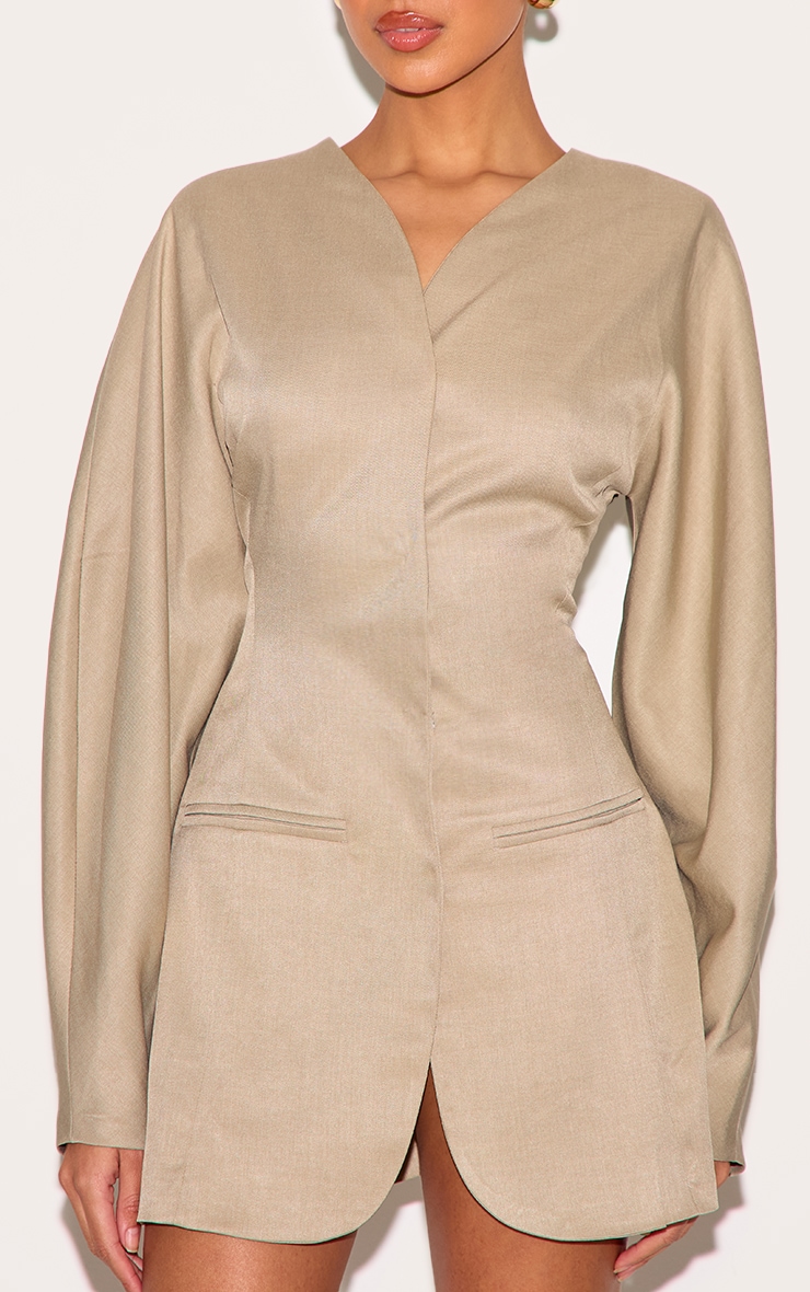 Clay Woven Balloon Sleeve Collarless Blazer Dress image 4