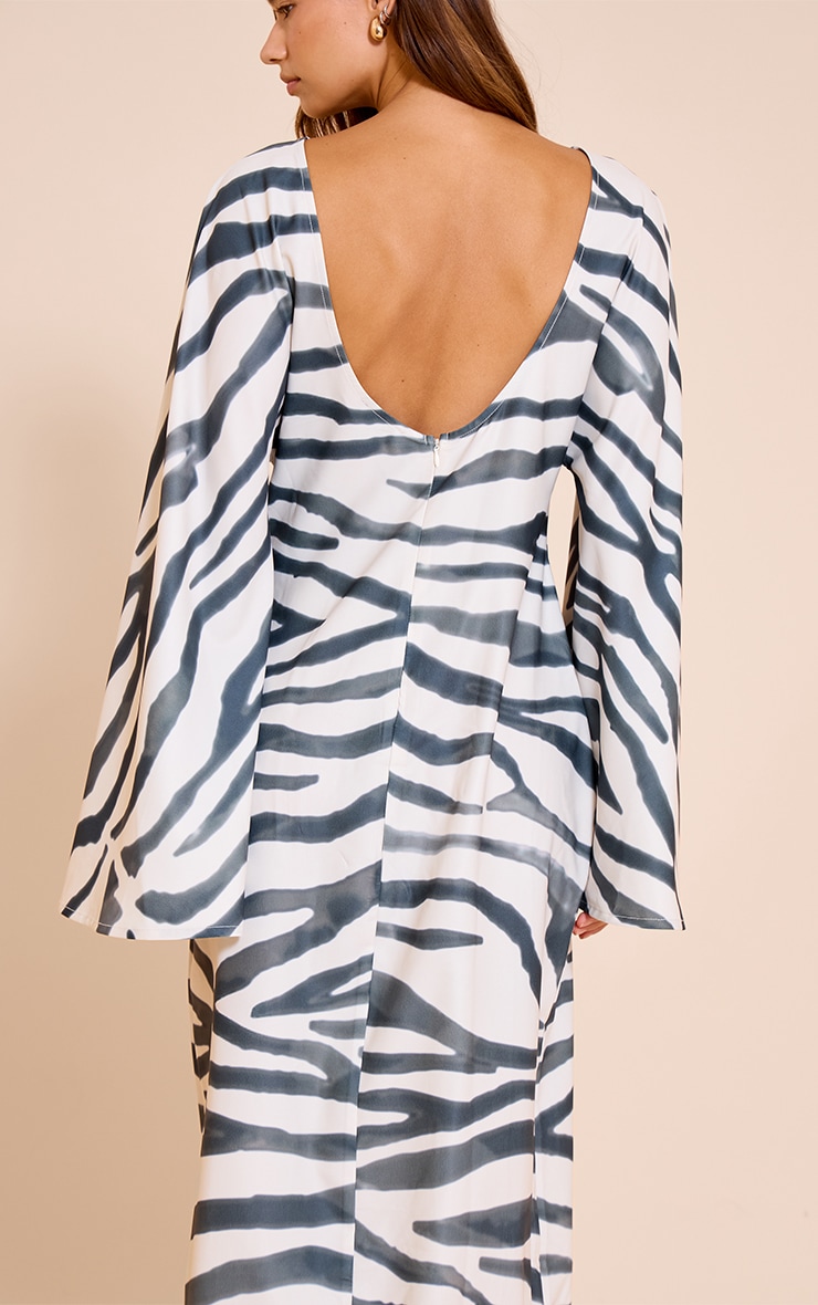 Zebra Print Floaty Woven Flared Sleeve Maxi Dress image 4